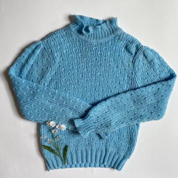 Vintage blue pearly turtleneck sweater - Picture 1 of 7